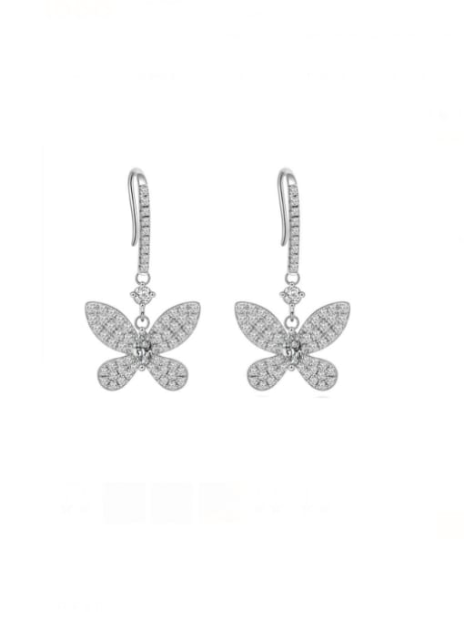 White [E 0229] 925 Sterling Silver Cubic Zirconia Butterfly Dainty Hook Earring